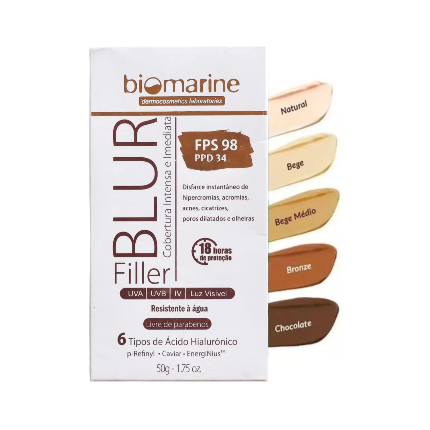 Biomarine Protetor Solar Blur Filler FPS 98 6x Ácido Hialurônico 50ml